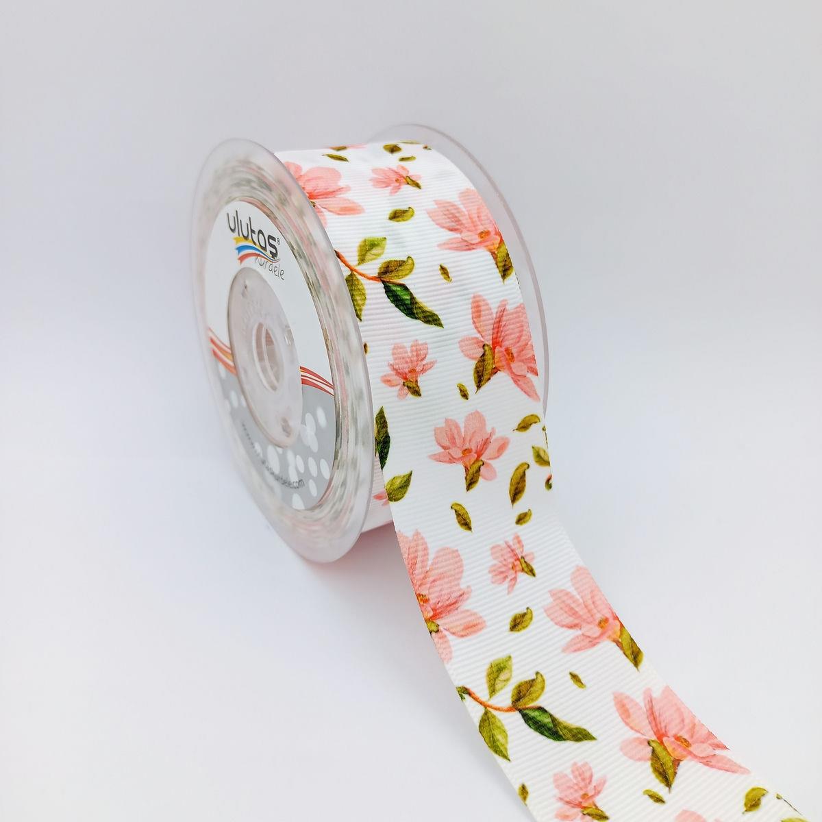 Çiçek Desenli Pastel 4 Cm Grogren Kurdele 10 Mt