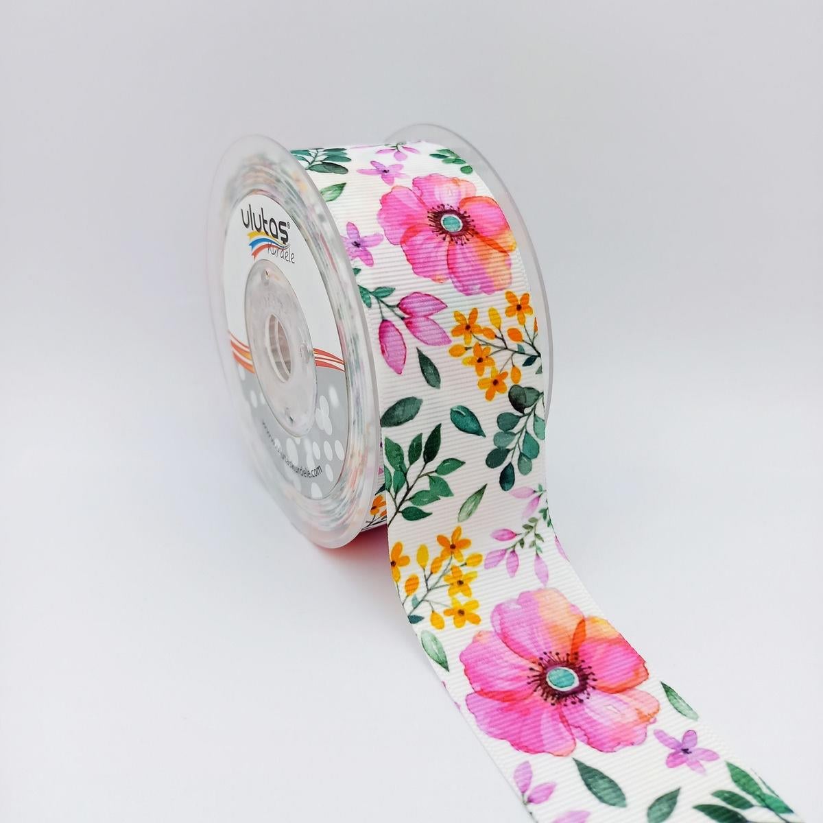 Çiçek Desenli Pastel 4 Cm Grogren Kurdele 5 Mt