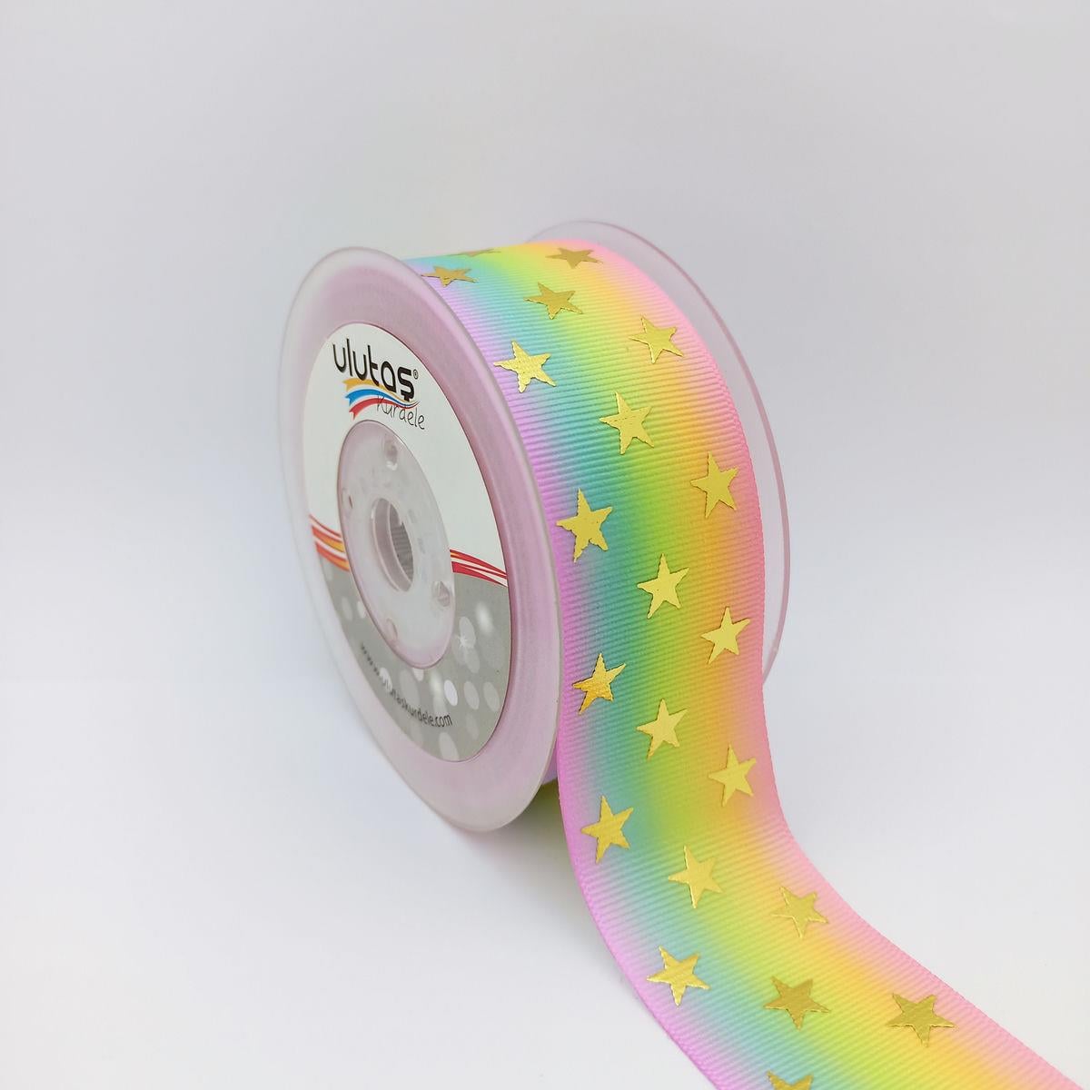 Yıldız Desenli 4 Cm Grogren Kurdele 5 Mt