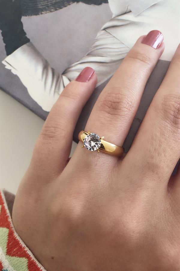 Kadın 316 L Çelik Zirkon Tek Taş Numaralı Yüzük