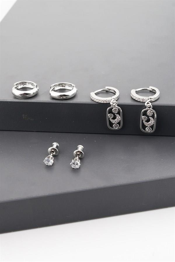 Kadın Altın Kaplama Zirkon Taşlı Ay Figürlü 6lı Set Küpe