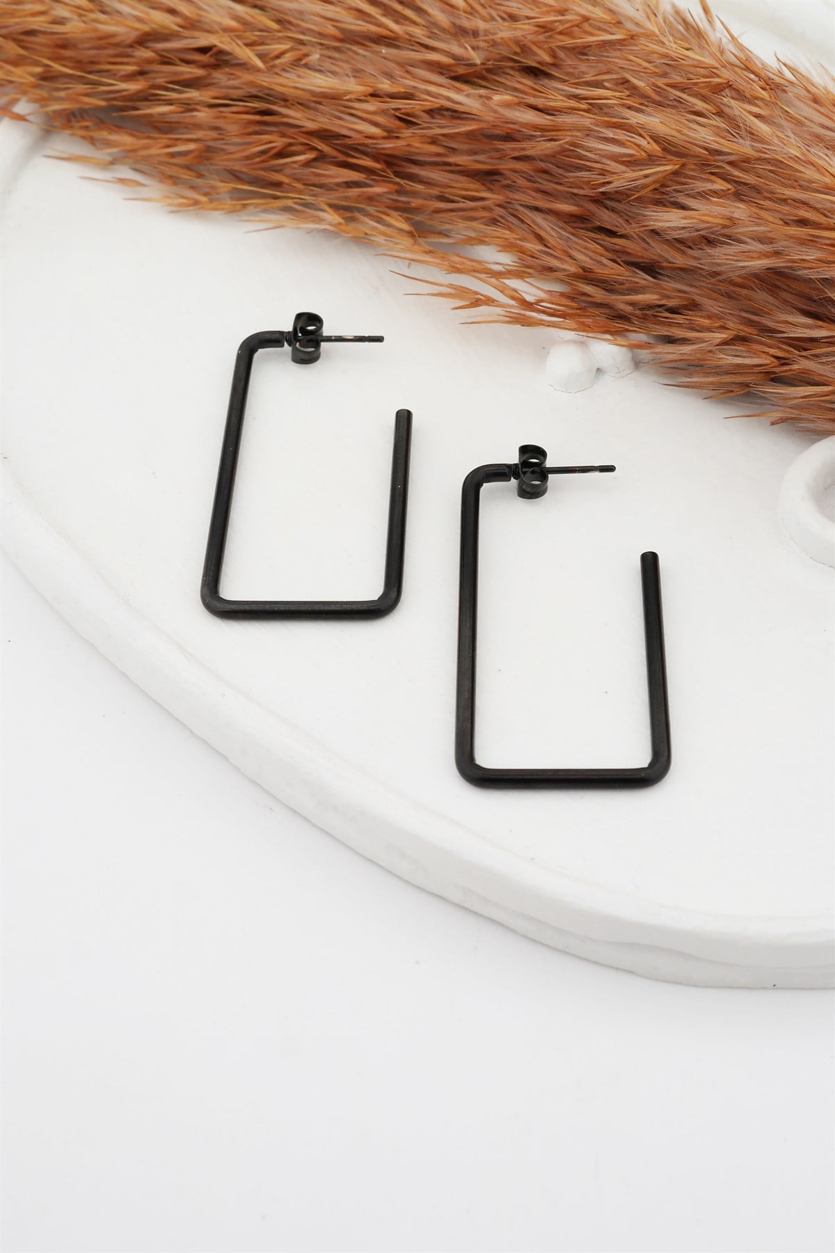 Kadın Çelik Basic Geometrik 4.5 cm Dikdörtgen Model Küpe