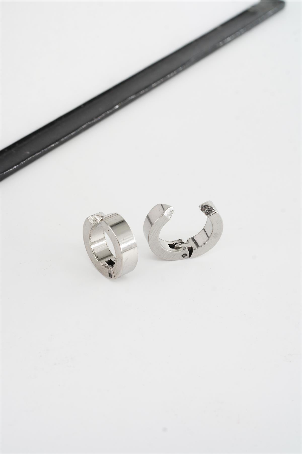 Unisex 316 L Paslanmaz Çelik 1.5 cm Sıkıştırmalı Halka  Model Küpe