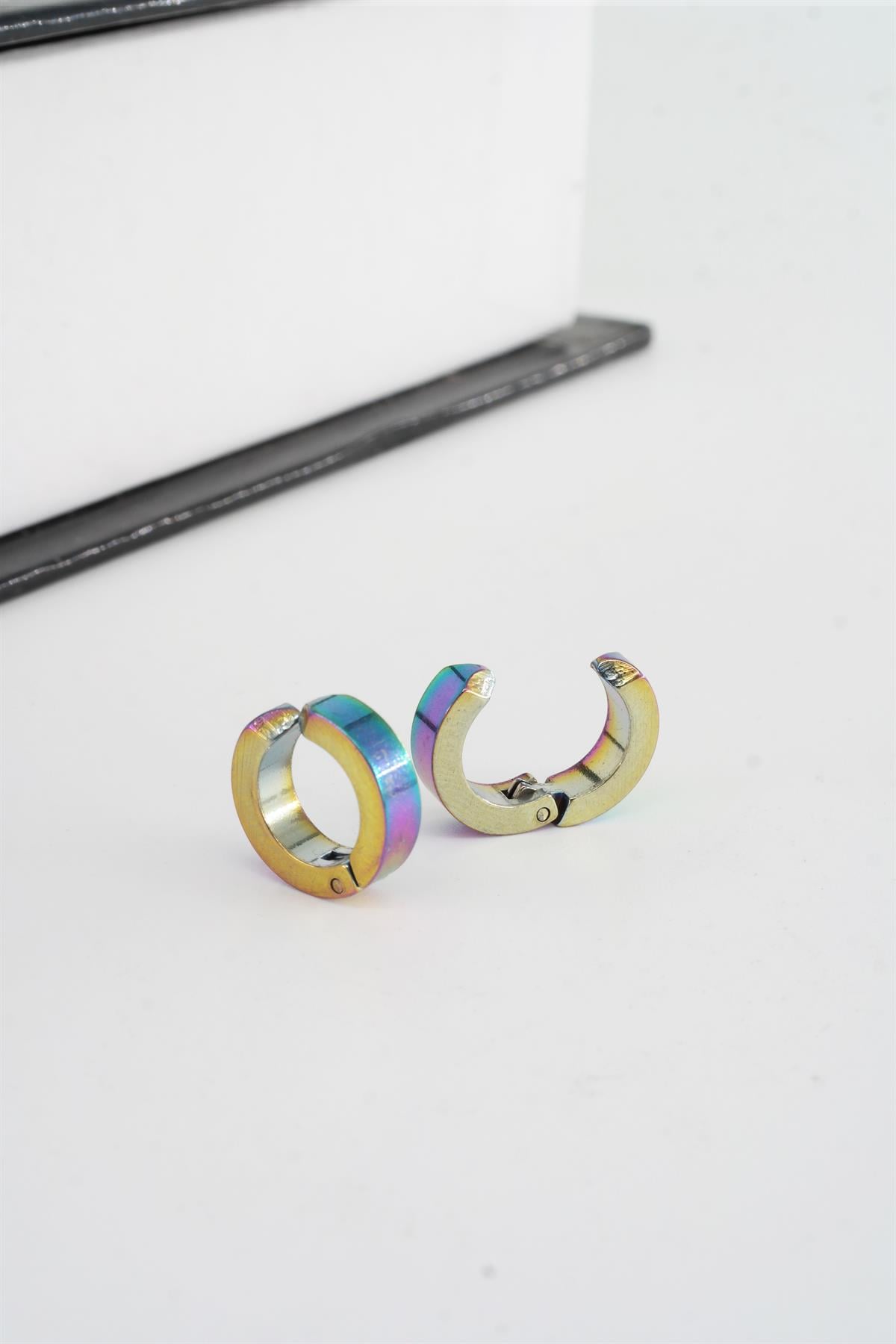 Unisex 316 L Paslanmaz Çelik 1.5 cm Sıkıştırmalı Halka  Model Küpe