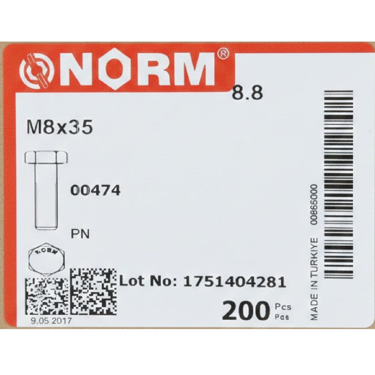 Norm M8X35mm Siyah Civata 200 Adet