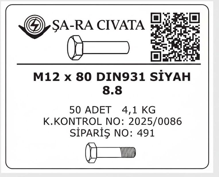 Metrik 12x80mm Cıvata