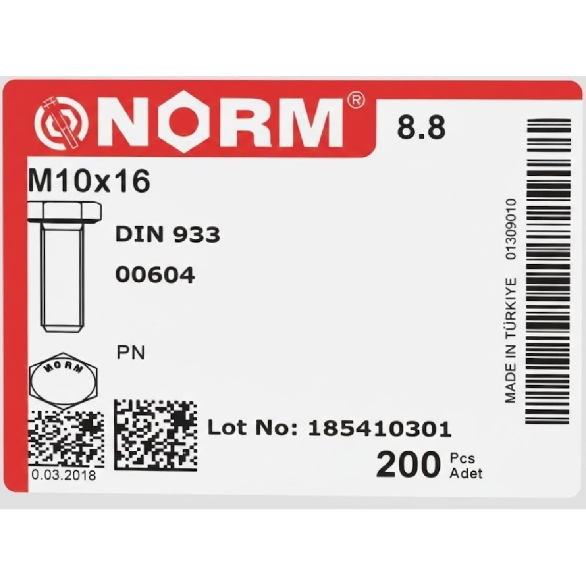 Metrik 10x16mm Cıvata