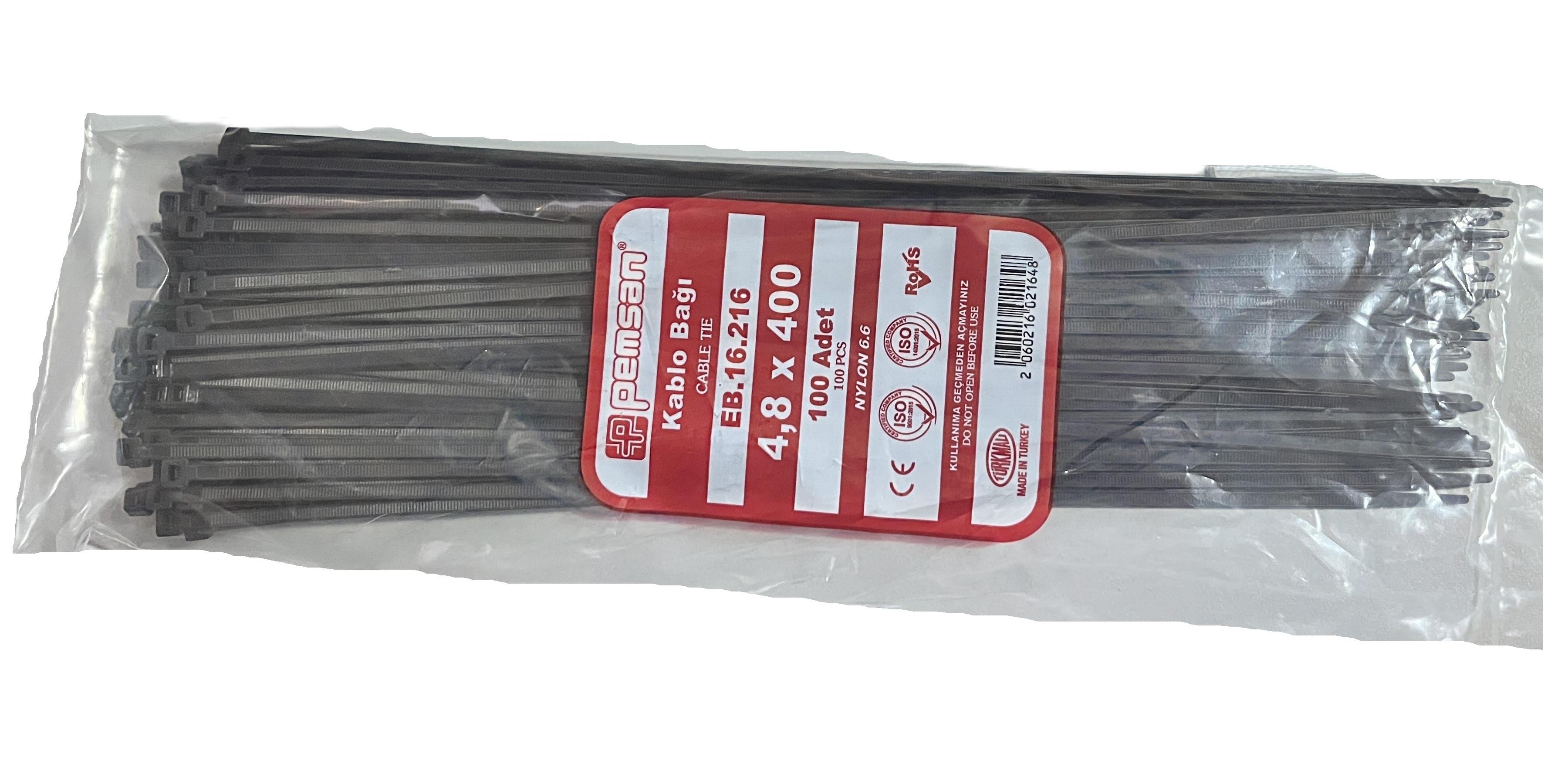 Pemsan EB.16.216 Siyah Kablo Bağı 100 Adet 400X4,8mm