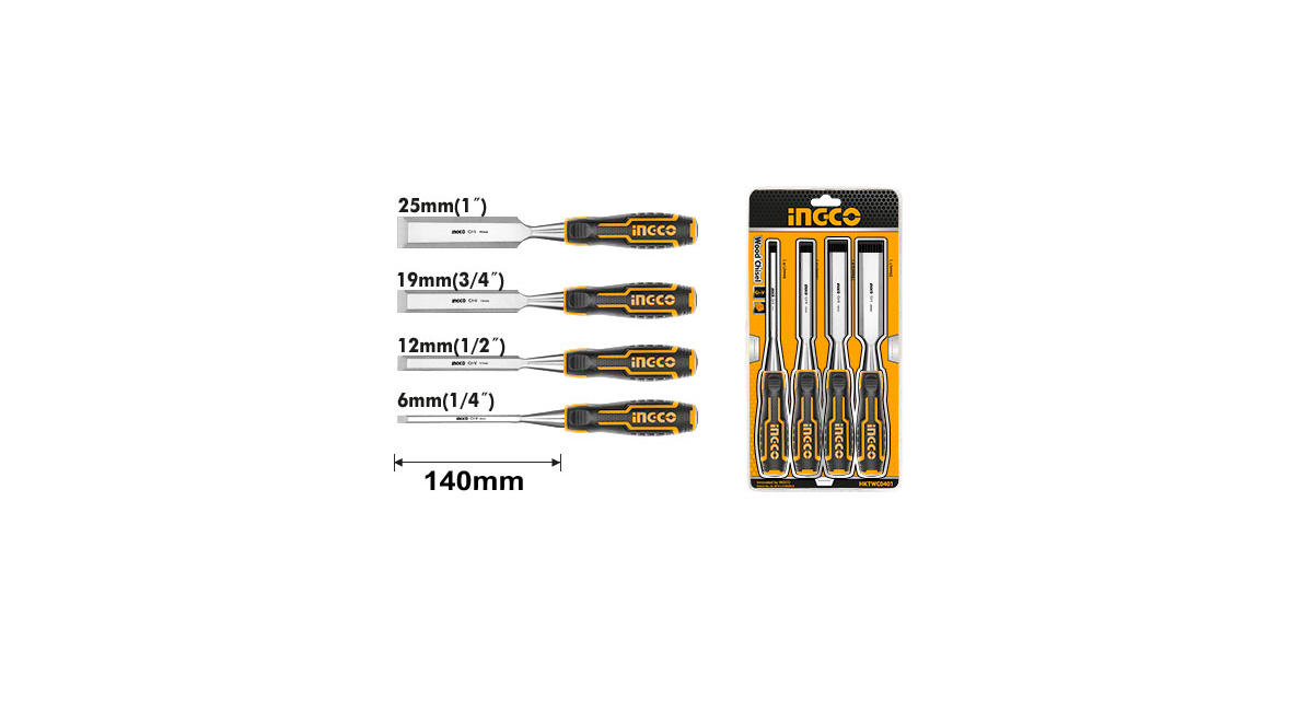 INGCOIngco HKTWC0401 Endüstriyel 4'lü Ahşap Iskarpela SetiING-HKTWC0401