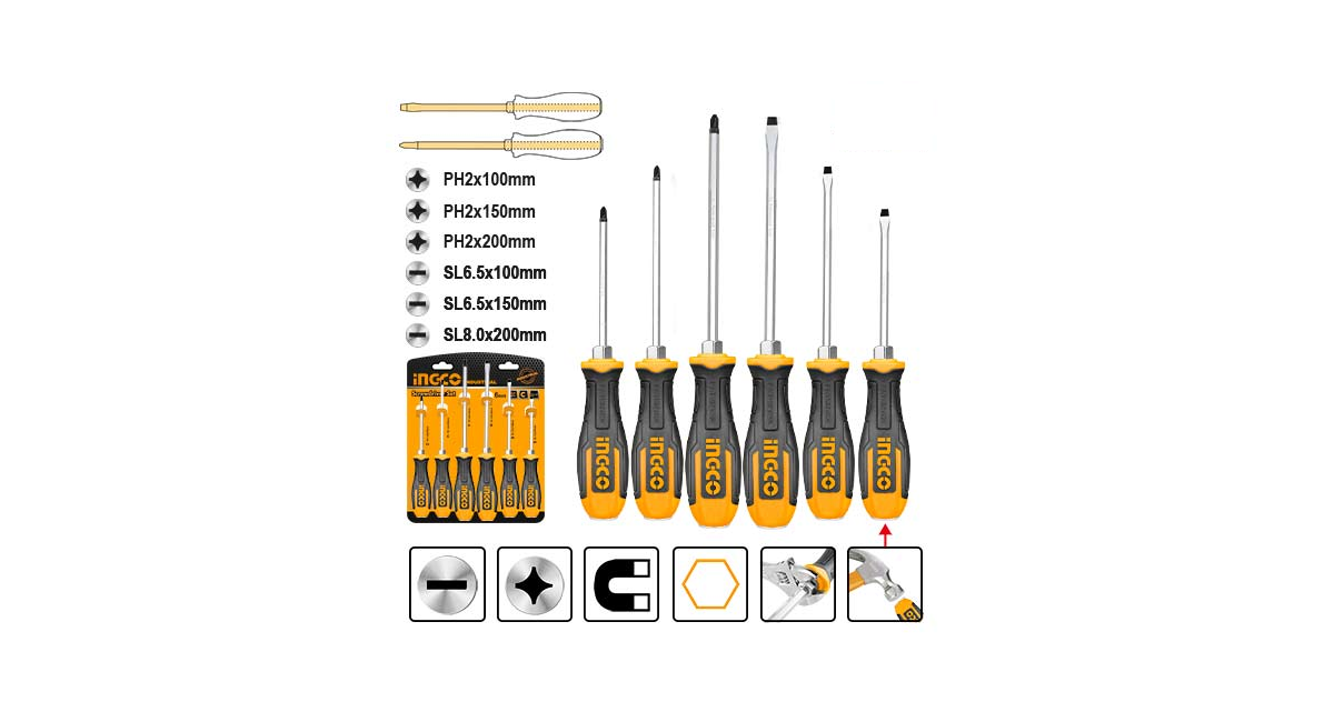 Ingco HSGT680608 Endüstriyel 6lı Darbeli Tornavida Seti