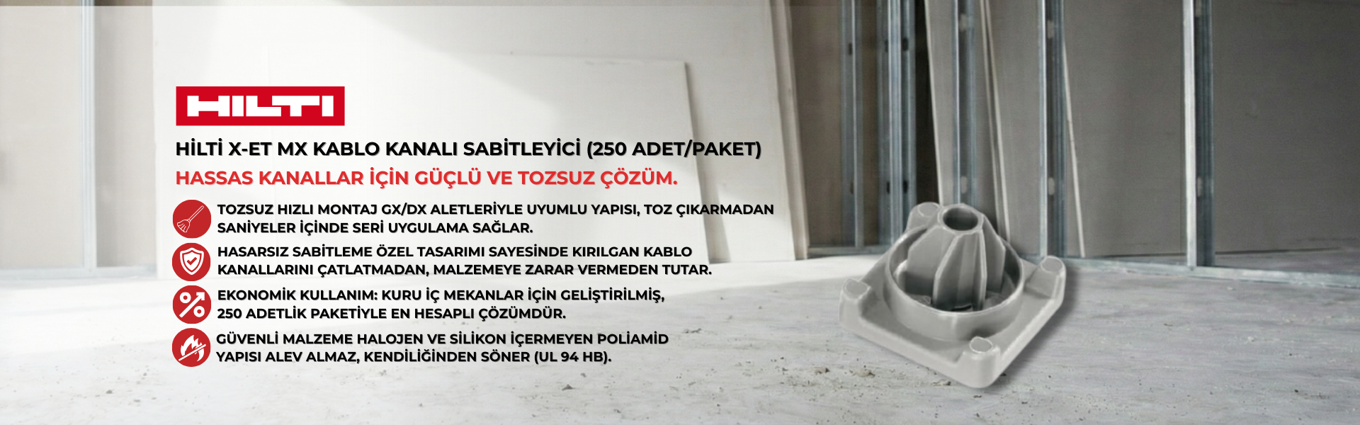 Hilti X-ET MX Kablo Kanalı Sabitleyici 250 Adet /Poşet