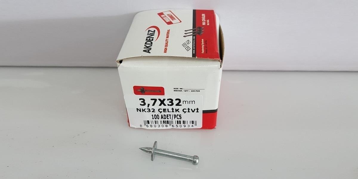 Akdeniz NK 32 Pullu Çelik Çivi Betona Çakım 100 Adet/Kutu