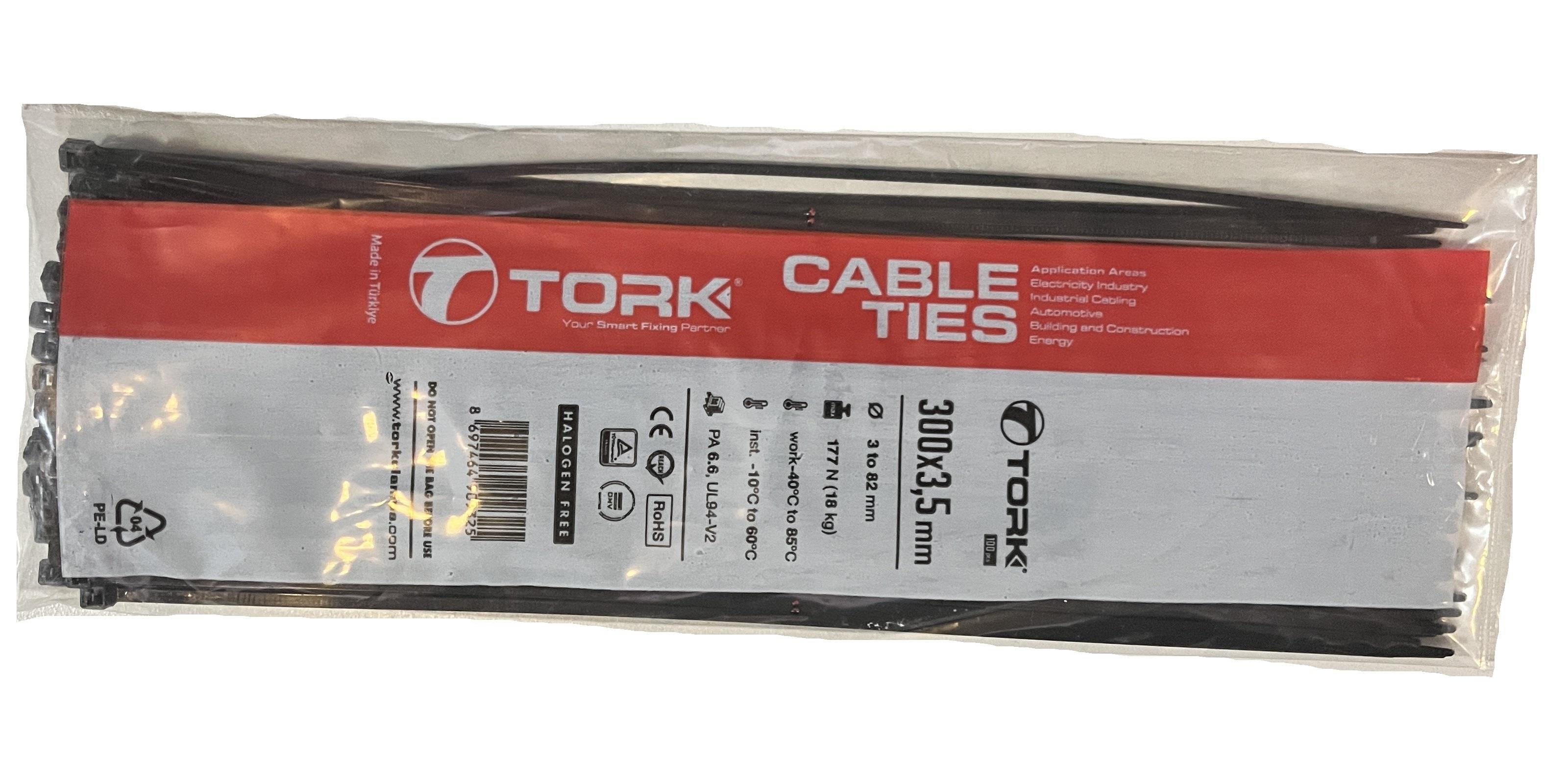 Tork TRK-300-36/WB Siyah Kablo Bağı 100 Adet 300x3,6 mm