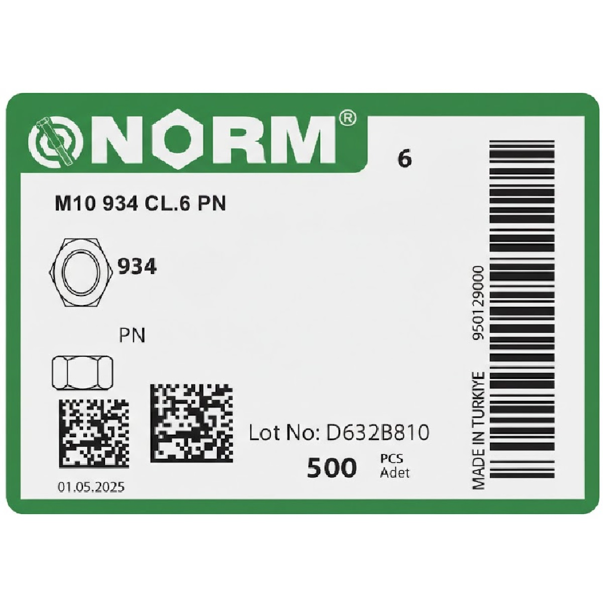 Metrik 10 Fibeli somun 500 Adet