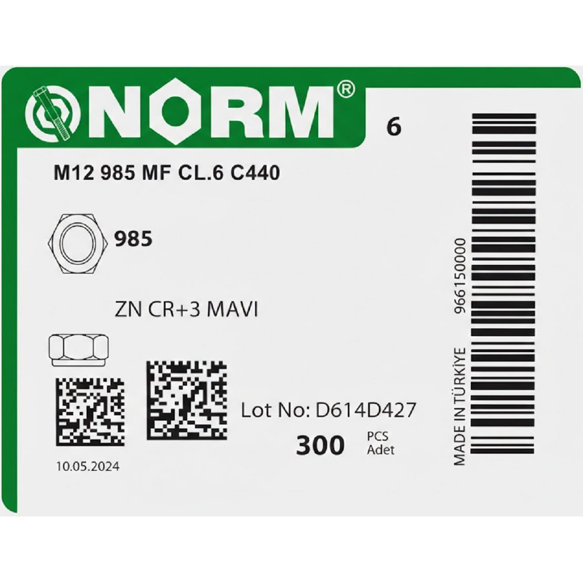 Norm M12 Fibeli somun 300 Adet