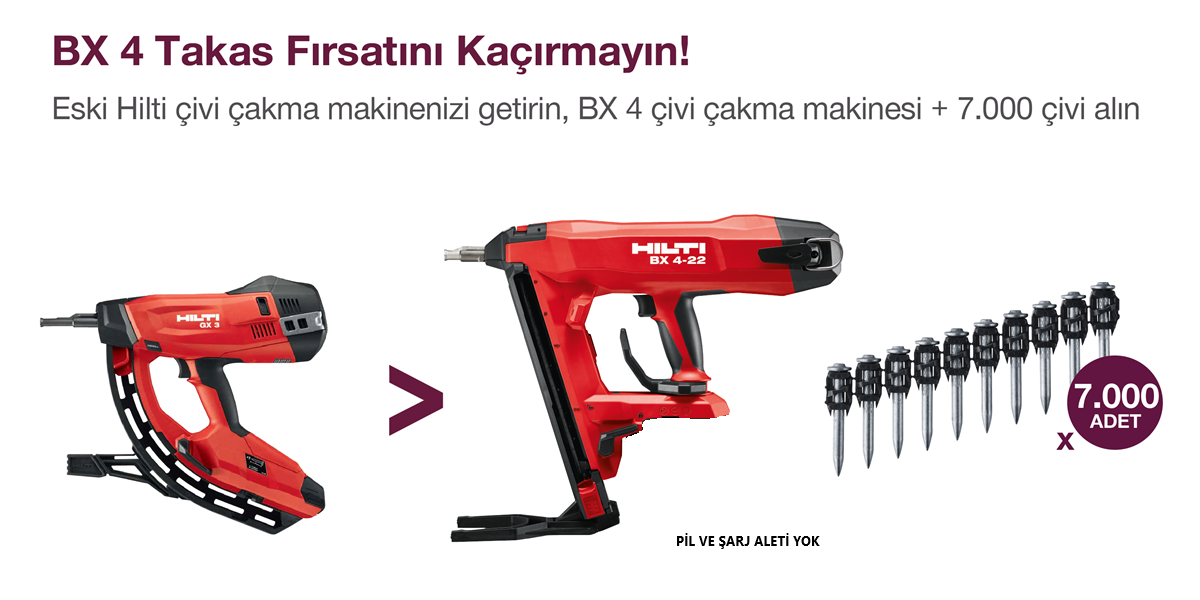 Hilti BX 4 Takas Fırsatı Akülü 3000 Çivi ve Aküsüz 7000 Çivi