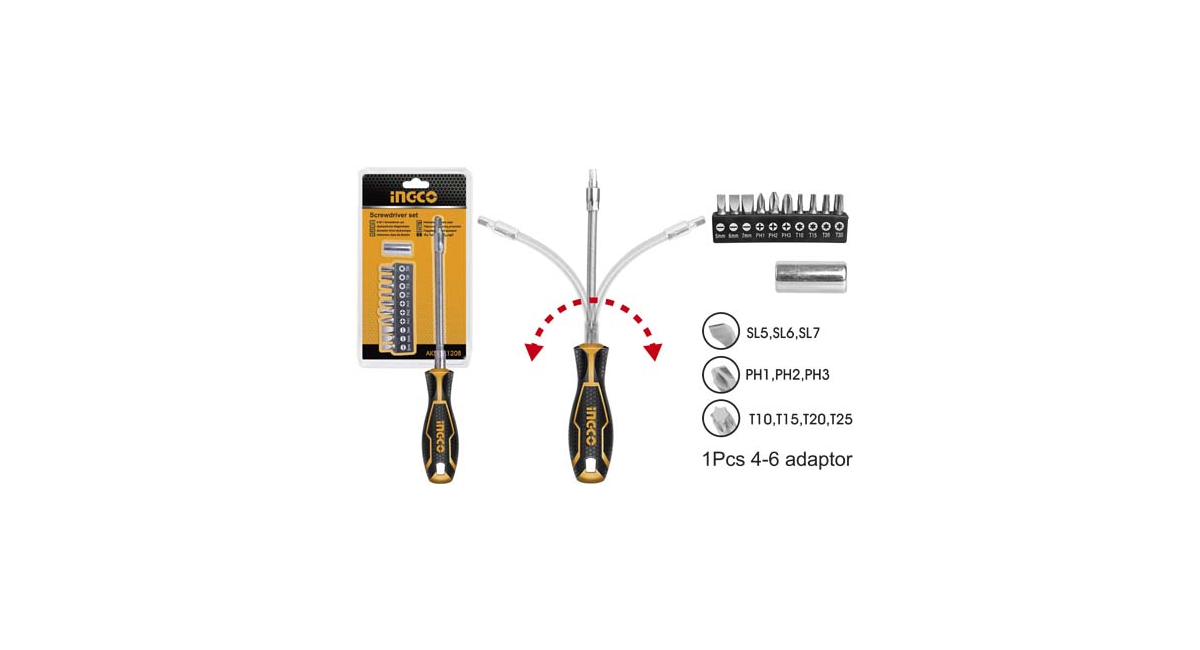INGCOIngco AKSDFL1208 12 Parçalı Esnek Şaftlı Tornavida SetiING-AKSDFL1208