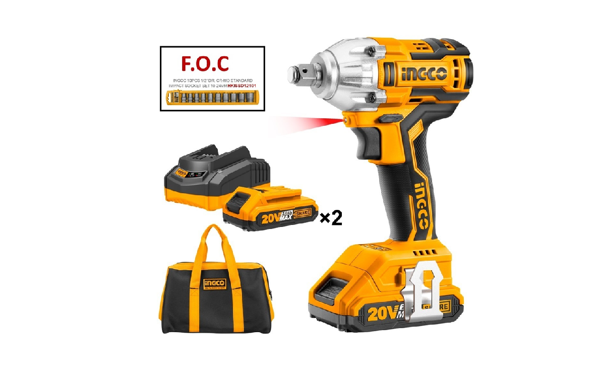 Ingco CIWLI2001 Li-ion Akülü Somun Sıkma Kömürsüz 1/2'' 20V 2.0Ah