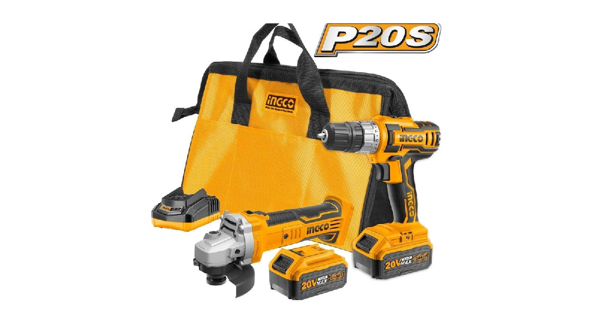 Ingco CKLI2009 Li-ion Akülü 2 li Kombo Set Matkap ve Avuç Taşlama 20V 4.0Ah