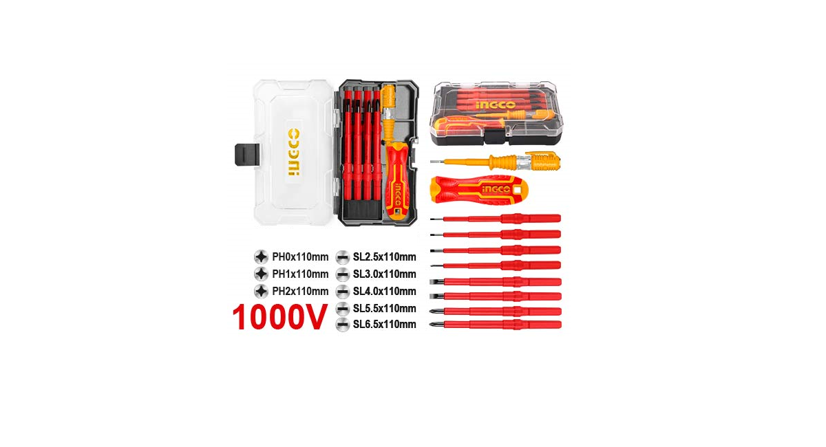 Ingco HKISD1008 10'lu İzole Değiştirilebilir Tornavida Seti