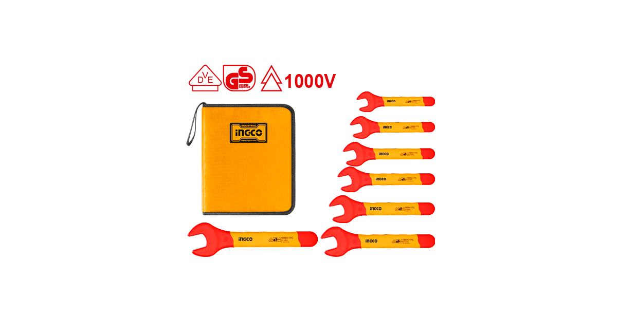 Ingco HKISPA0701 Endüstriyel 7 Parça İzoleli ElektrikçiBir Ağız Anahtar Seti
