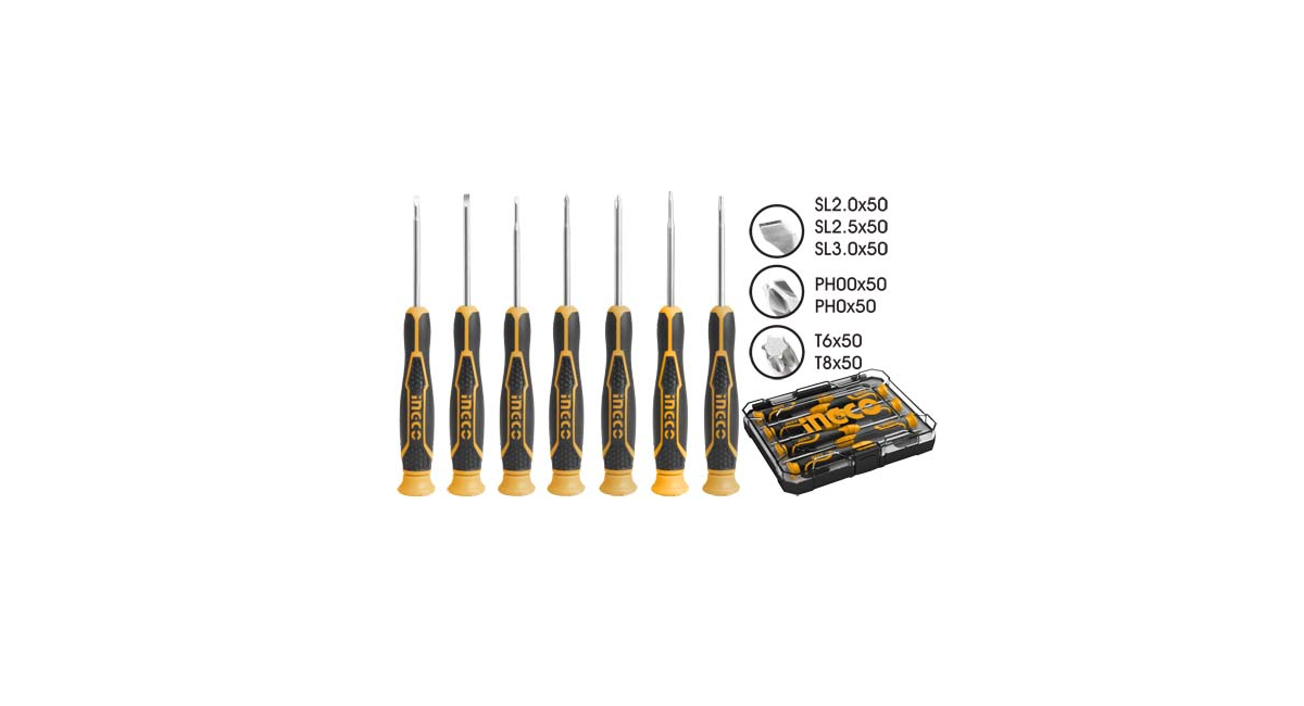 Ingco HKSD0718 Endüstriyel 7'li ElektronikçiTornavida Seti
