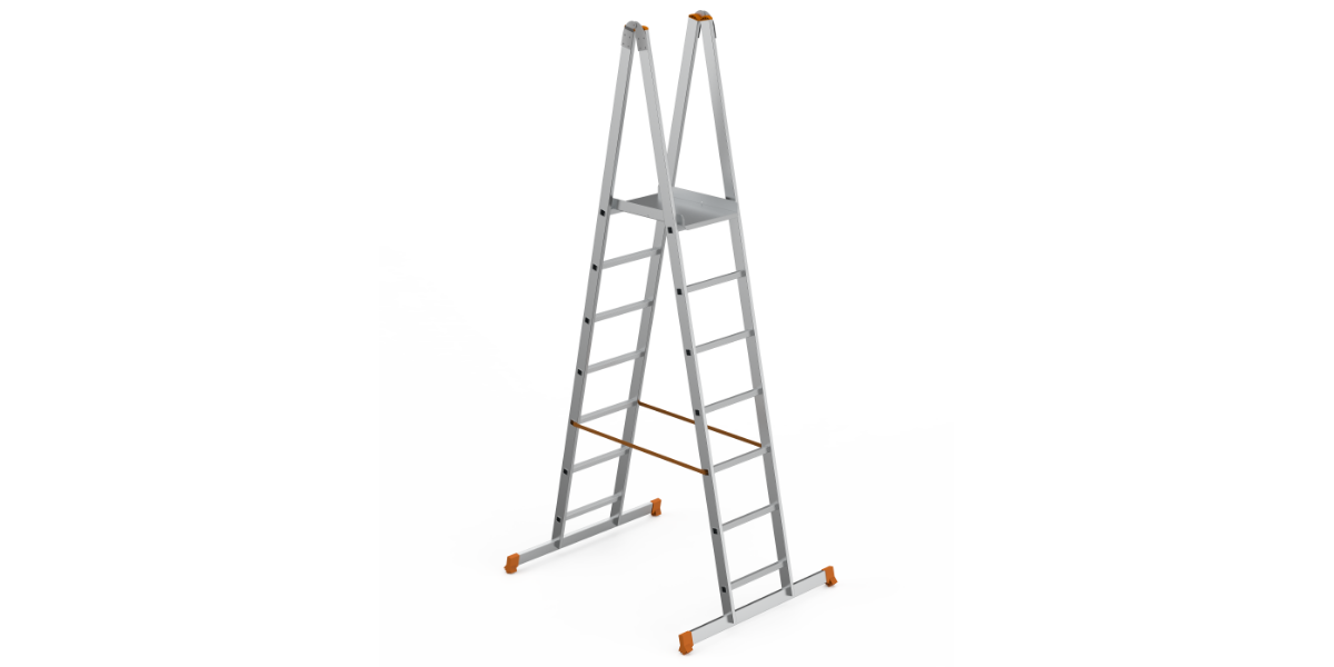 Saraylı A Tipi Platformlu Alüminyum Endüstriyel Merdiven