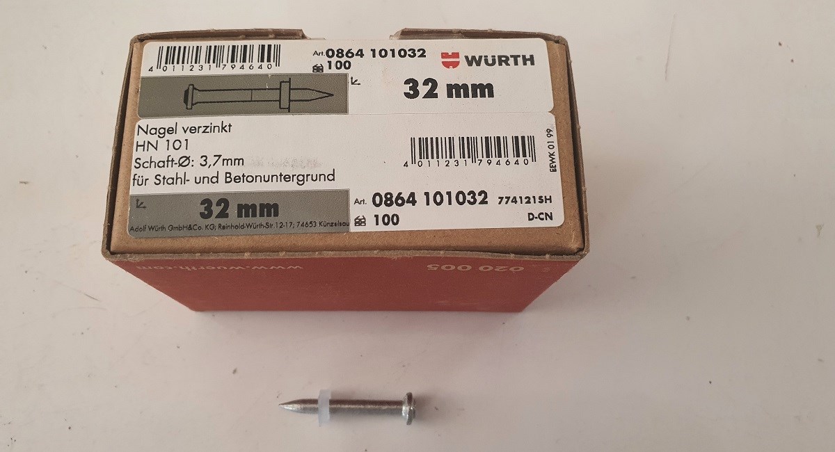 Würth 32mm Barutlu Tabanca Çivisi 100 Adet