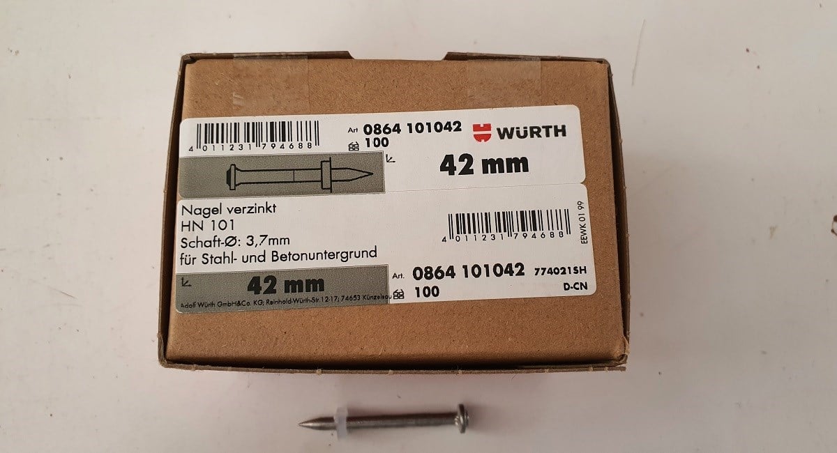 Würth 42mm Barutlu Tabanca Çivisi 100 Adet