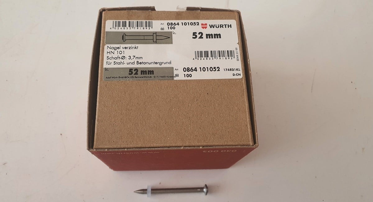 Würth 52mm Barutlu Tabanca Çivisi 100 Adet