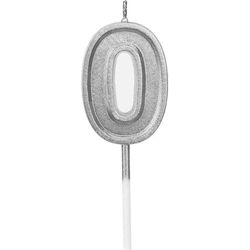 0 Rakam Gümüş Renkli Pasta Mumu