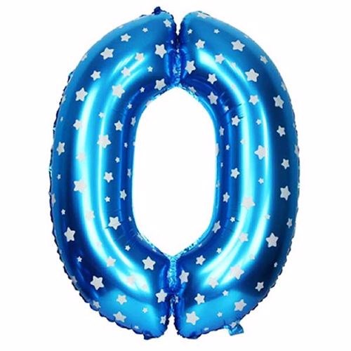 0 Rakam Mavi Yıldızlı Folyo Balon 100 Cm