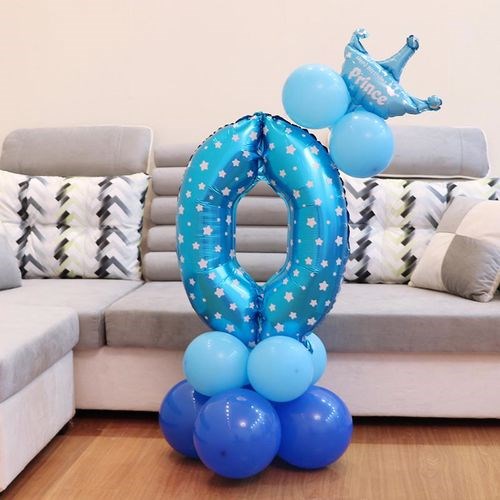 0 Rakam Mavi Yıldızlı Folyo Balon 100 Cm