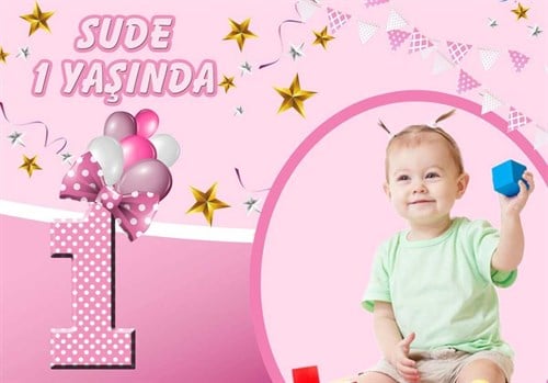 1 Yaş Kız Kişiye Özel Afiş