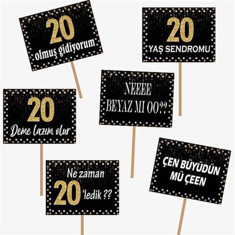 20 Yaş Gold Pano Çerçeve Konuşma Balonu Set