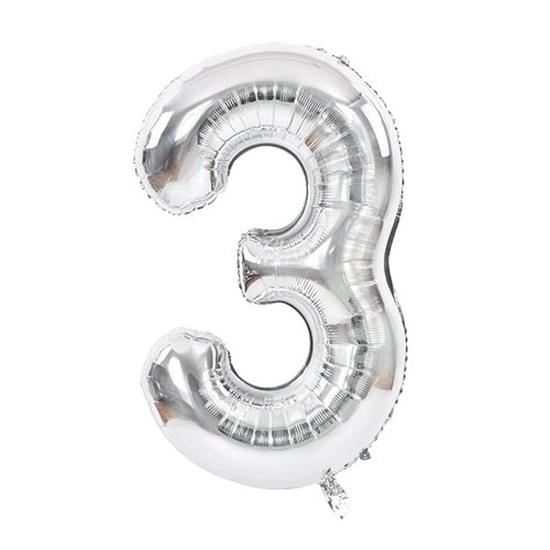 3 Rakam Folyo Gümüş Balon Küçük 35 cm