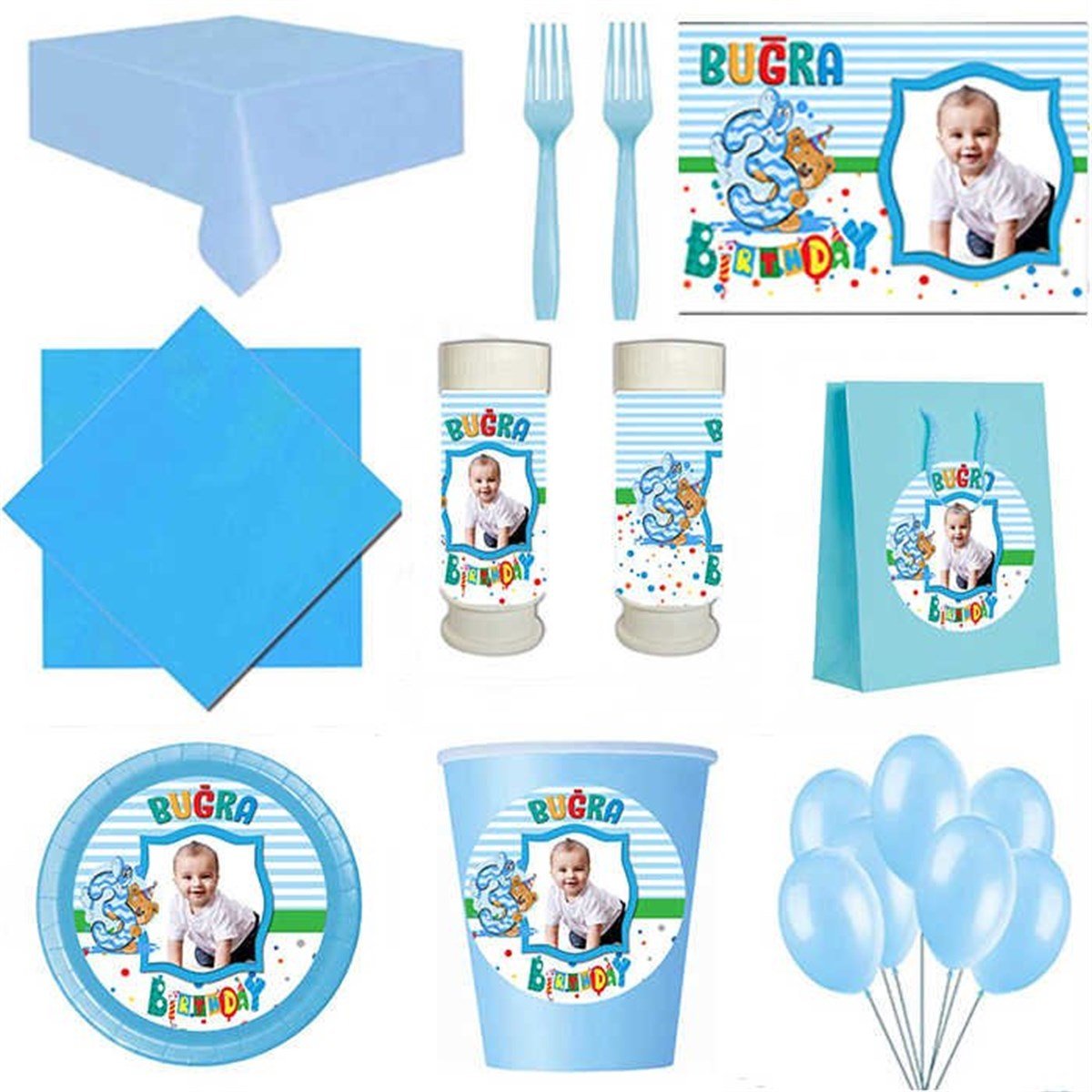 3 Yaş Erkek 8 Kişilik Parti Seti