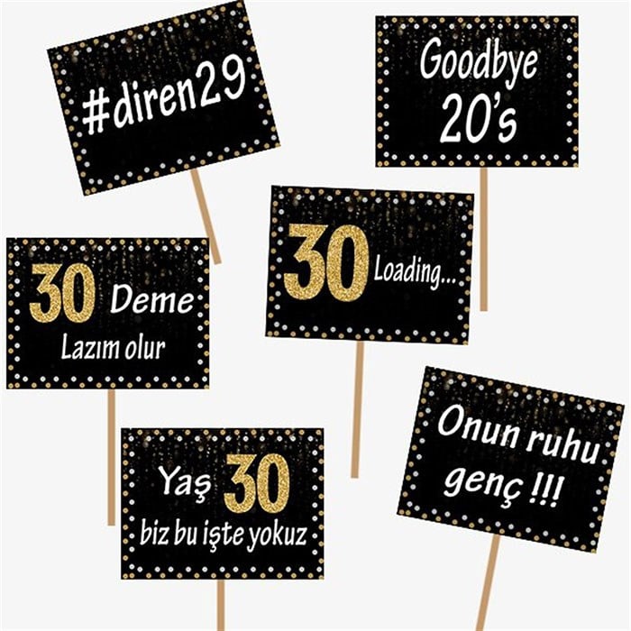 30 Yaş Gold El Pankartı 6 Adet