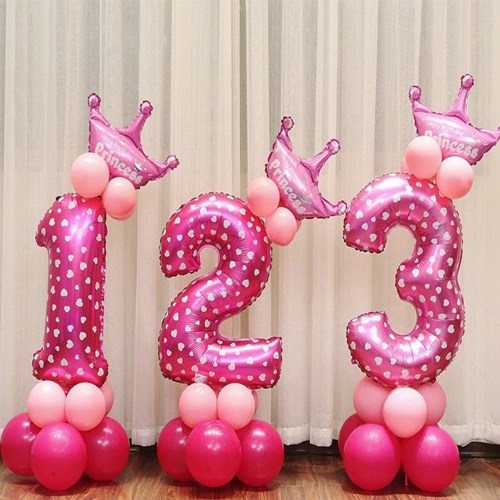 40 Rakam Folyo Balonlar Pembe Renk Kalp Baskılı