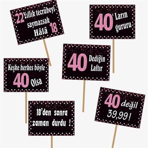 40 Yaş Fuşya Pano Çerçeve Konuşma Balonu Set