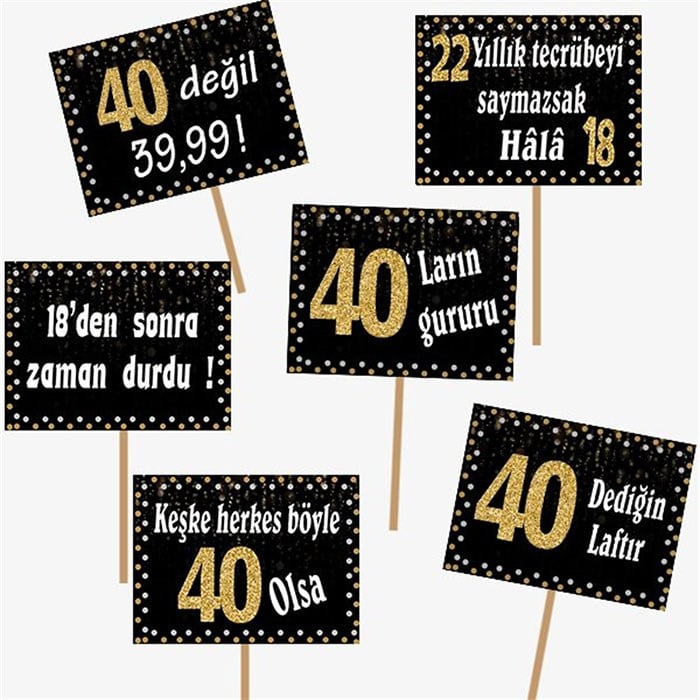 40 Yaş Gold El Pankartı 6 Adet