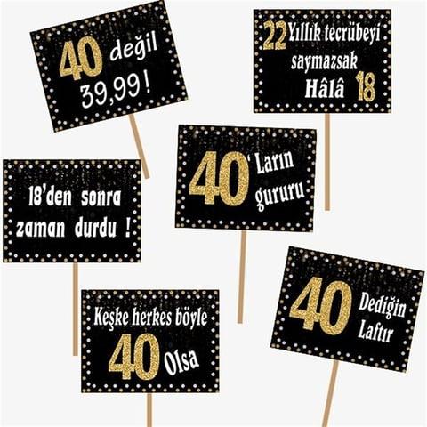 40 Yaş Gold Pano Çerçeve Konuşma Balonu Set