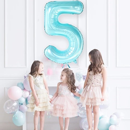 5 Rakam Mavi Pastel Folyo Balon 76 Cm