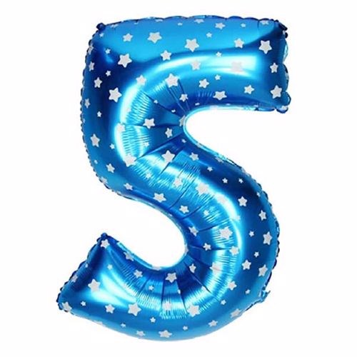 5 Rakam Mavi Yıldızlı Folyo Balon 100 cm