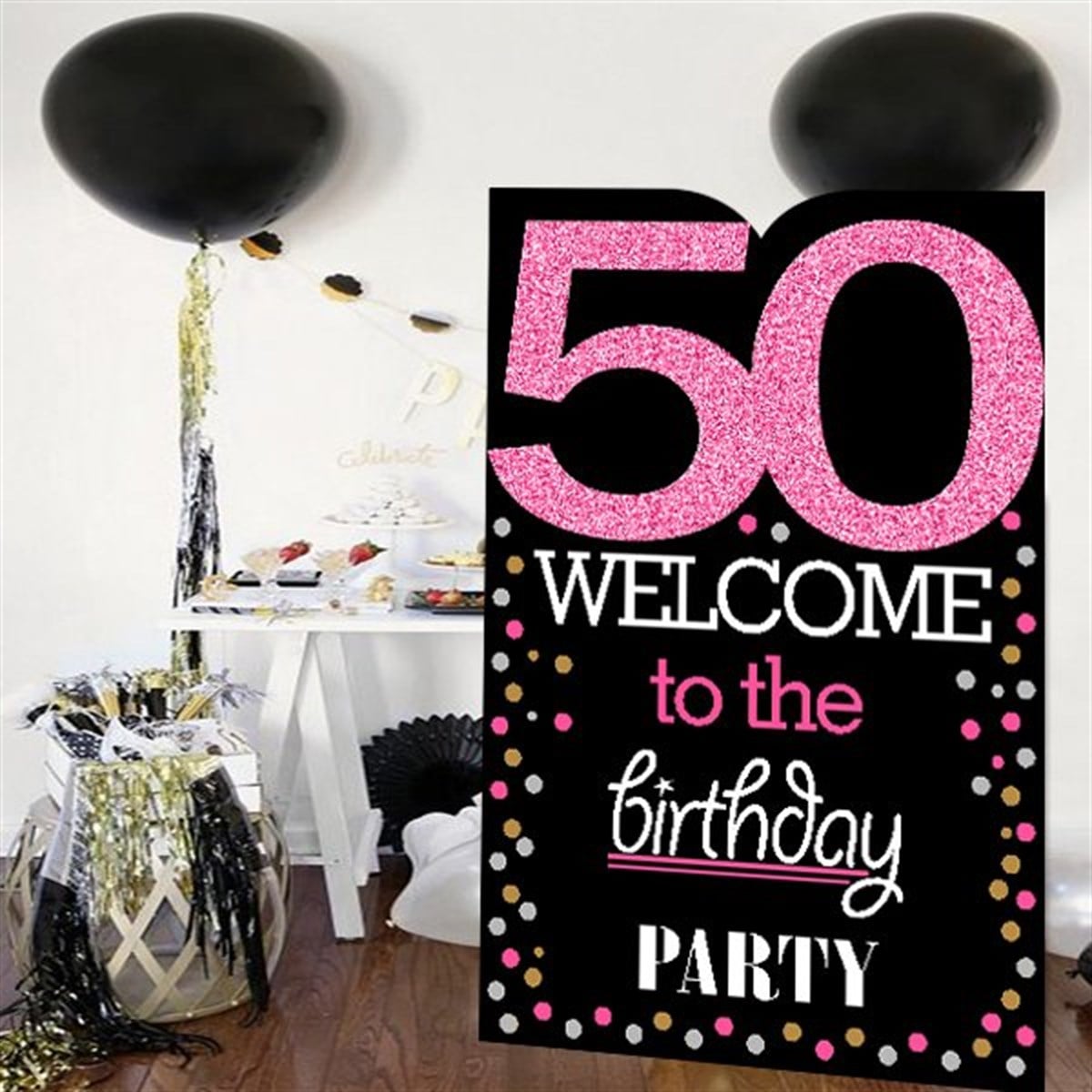 50 Yaş Fuşya Ayaklı Pano