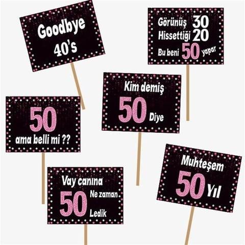 50 Yaş Fuşya Pano Çerçeve Konuşma Balonu Set