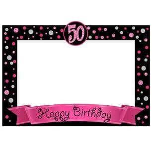 50 Yaş Fuşya Pano Çerçeve Konuşma Balonu Set