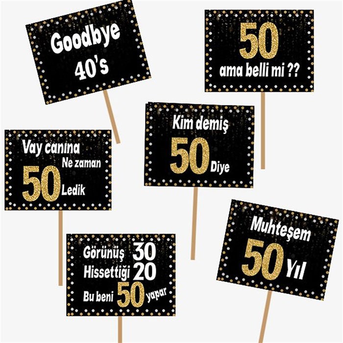 50 Yaş Gold El Pankartı 6 Adet
