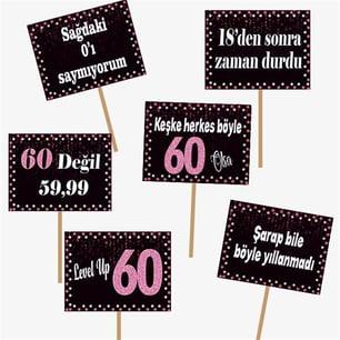 60 Yaş Fuşya Pano Çerçeve Konuşma Balonu Set