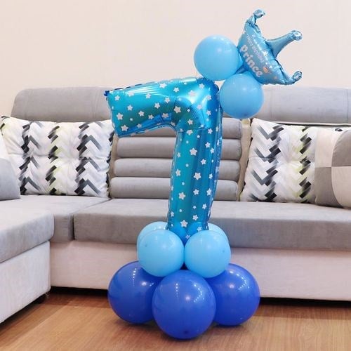 7 Rakam Mavi Yıldızlı Folyo Balon 100 cm